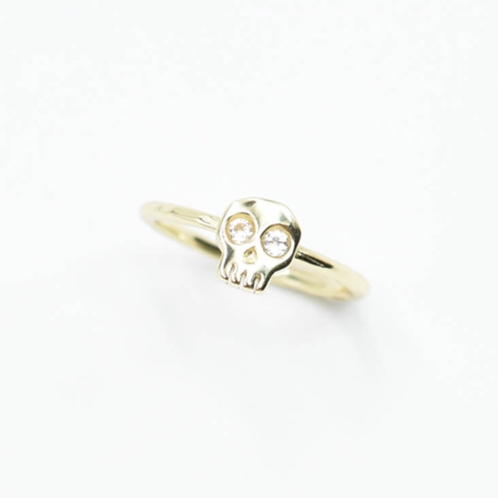 14k Gold Filled Vermeil Crystal Hollywood Forever Skull Ring - Picture 9 of 17